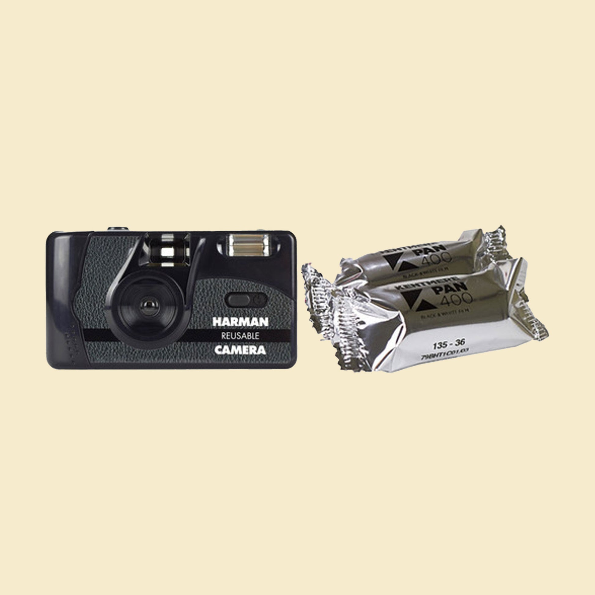 REUSABLE CAMERA with FLASH+ 2 x Kentmere films 400